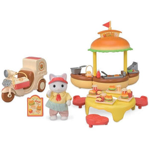 Gioco Catering - SYLVANIAN FAMILIES - Hamburger Stand - Papa Latte Cat e Scooter