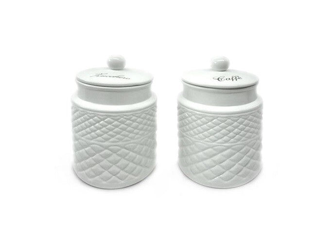 Set 2 Barattoli Contenitori da Cucina Zucchero Caffè in Ceramica Bianco