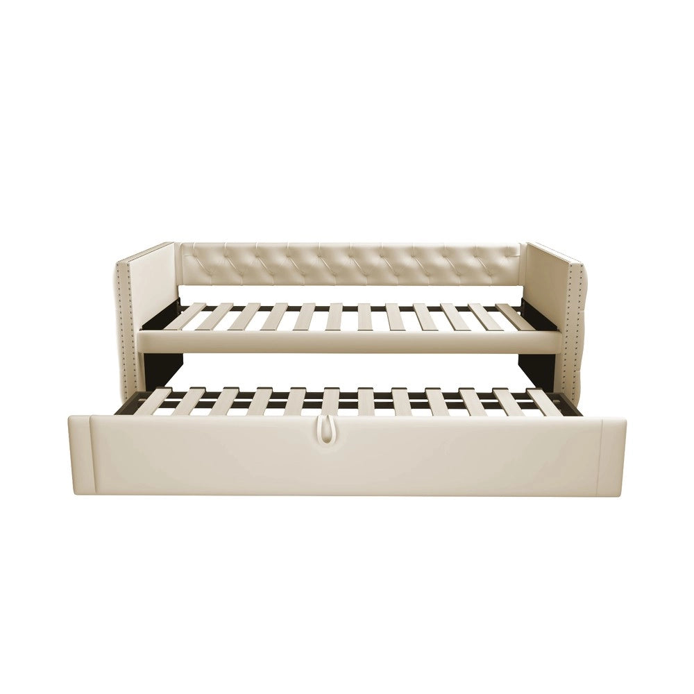 Letto Imbottito Estraibile con Rete a Doghe ¨C Xylo ¨C Velluto Beige 90x200