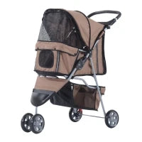 Passeggino per Cani Piccoli Pieghevole, Carrozzina per Cani con Ruote con Freni, Portabicchieri, Cestino Portaoggetti e Imbottitura Rimovibile e Lavabile, per Animali Domestici 10 kg, Caffè