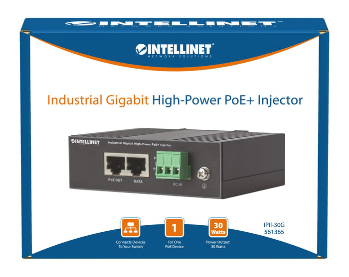 Iniettore Industriale per Guida DIN Gigabit High-Power PoE+ 30W