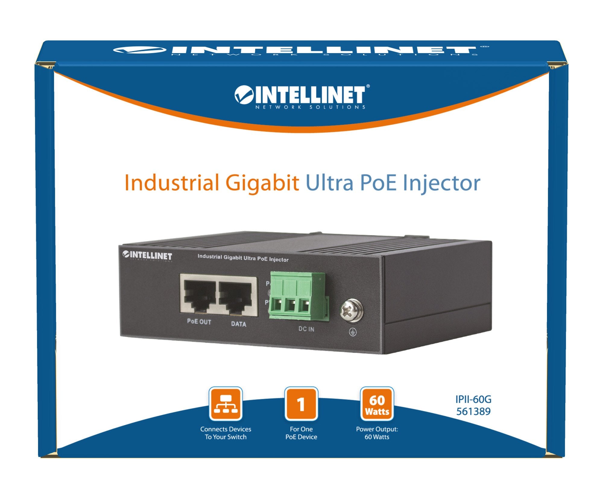 Iniettore Industriale per Guida DIN Gigabit Ultra PoE 60W