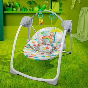 INIZI BRILLANTI Altalena portatile Playful Paradise, compatta e automatica con musica, dalla nascita