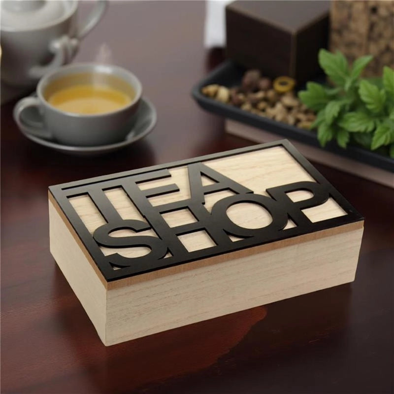 CONTENITORE PORTA TISANE, TÈ -  SCATOLA IN LEGNO STILE ELEGANTE, LEGNO NATURALE, "TEA SHOP" 22 X 13 X 7H CM
