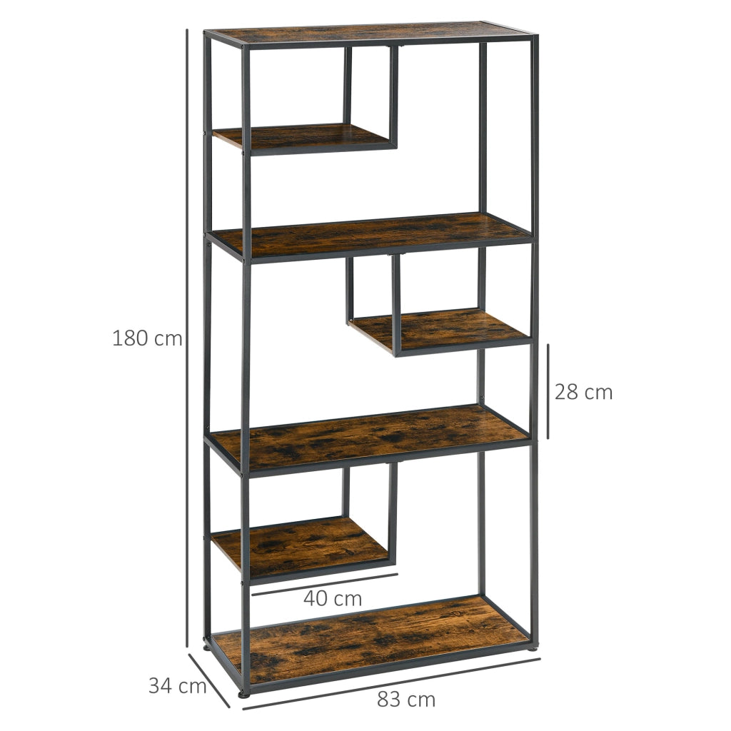Mobile Libreria in Stile Industriale a 7 Livelli 83x34x180 cm in Legno e Acciaio Marrone