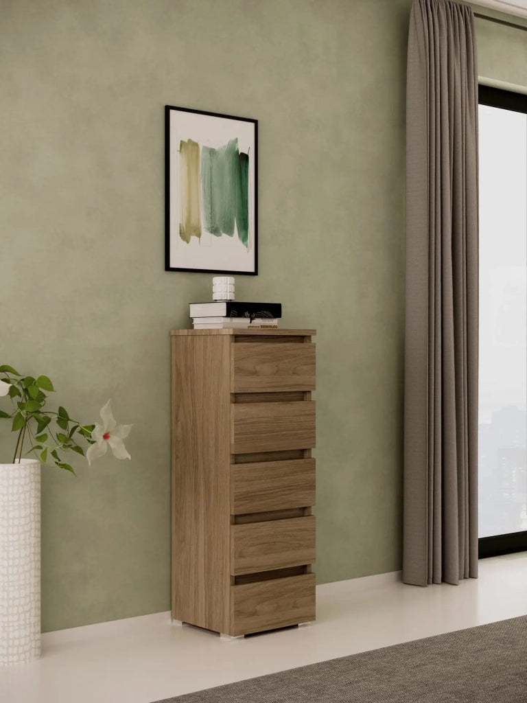 Cassettiera Noce Naturale  in legno nobilitato con 5 cassetti h127x47x40 cm