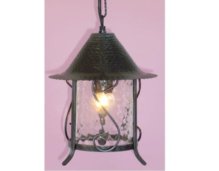 LAMPADA LANTERNA APPLIQUE PLAFONIERA CILINDRO A CATENA IN FERRO BATTUTO