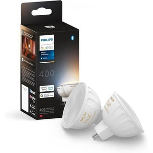 Lampadina connessa - PHILIPS HUE - MR16 - Luce bianca - Compatibile con Bluetooth - Confezione da 2 - Funziona con app e comando vocale
