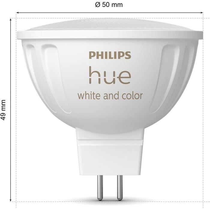 Lampadina connessa - PHILIPS HUE - MR16 - Luce bianca e colorata - Compatibile con Bluetooth - Funziona con app e voce