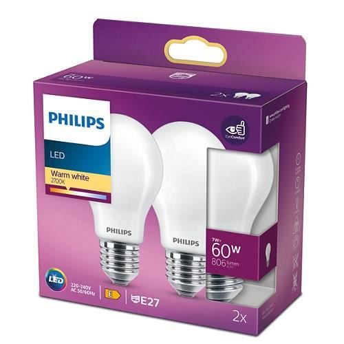 Lampadina LED Philips Equivalent60W E27 Bianco caldo non regolabile, vetro, set di 2