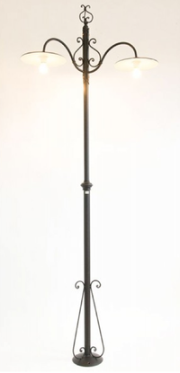 LAMPIONE PIANTANA 2 LUCI PIATTO IN FERRO BATTUTO H.280 LANTERNA PIANTANE LAMPADA