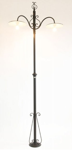 LAMPIONE PIANTANA 2 LUCI PIATTO IN FERRO BATTUTO H.280 LANTERNA PIANTANE LAMPADA