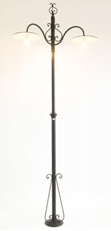 LAMPIONE PIANTANA 2 LUCI PIATTO IN FERRO BATTUTO H.280 LANTERNA PIANTANE LAMPADA