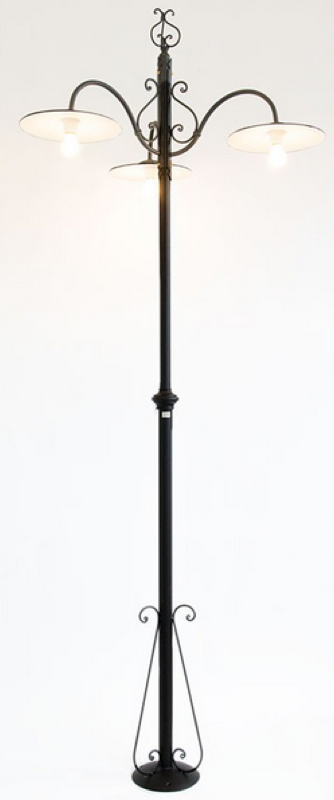 LAMPIONE PIANTANA 3 LUCI PIATTO IN FERRO BATTUTO H.280 LANTERNA PIANTANE LAMPADA