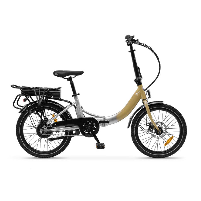LANCIA Y BRIO (LN-BI-220004 ) FOLDING CITY E-BIKE (SILVER/GOLD) - BICICLETTA ELETTRICA - RUOTE 20""X1.95"" Kenda - MOTORE BAFANG 250W 36V - BATTERIA 36V 7.8AH - SUPERLEGGERA - AUTONOMIA FINO AD 60KM