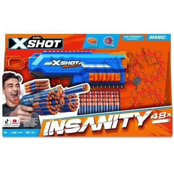 Lanciatore di freccette - ZURU - X-SHOT Manic - Capacità 47 freccette - Gittata 30 m - Compatto e potente