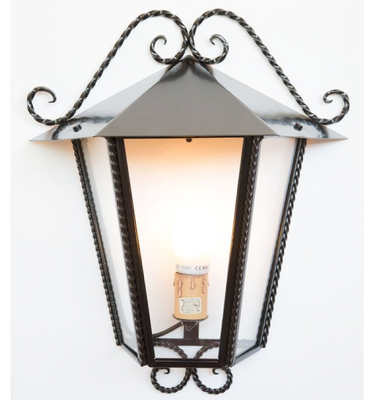 LANTERNA A MURO MEZZA LANTERNA HEIDI IN FERRO BATTUTO LAMPADE APPLIQUE CM. 44X51