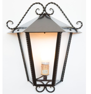 LANTERNA A MURO MEZZA LANTERNA HEIDI IN FERRO BATTUTO LAMPADE APPLIQUE CM. 44X51