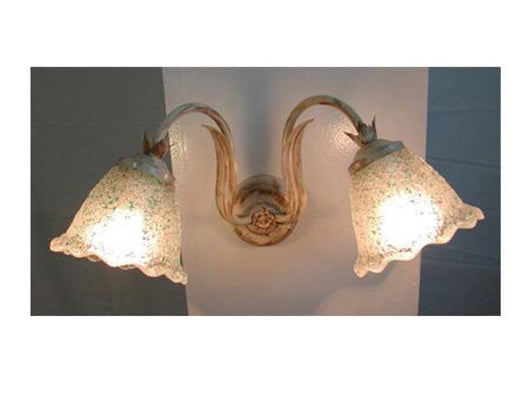 LANTERNA APPLIQUE GHIAIA A 2 LUCI IN FERRO BATTUTO LAMPADE LAMPIONE APPLIQUE