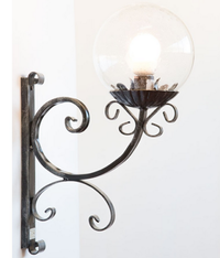 LANTERNA APPLIQUE LAMPADA SFERA D.20 FERRO BATTUTO CRUCCOLINI ASCENDENTE