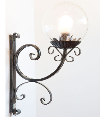 LANTERNA APPLIQUE LAMPADA SFERA D.20 FERRO BATTUTO CRUCCOLINI ASCENDENTE