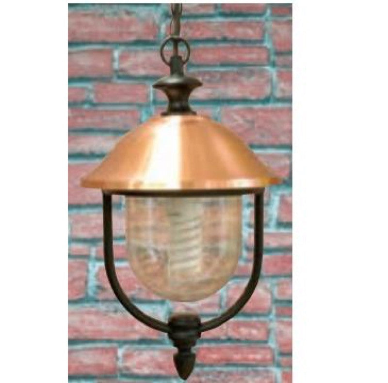 LANTERNA COPPER A CATENA IN ALLUMINIO VERNICIATO NERO CON COPERTURA IN RAME