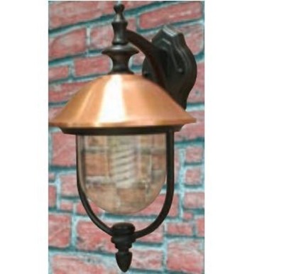 LANTERNA COPPER A MURO IN ALLUMINIO VERNICIATO NERO CON COPERTURA IN RAME