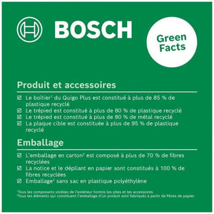 Laser a linee incrociate Bosch - Quigo + (Portata 7 m, consegnato con batterie, treppiede da 1,1 m e scatola)