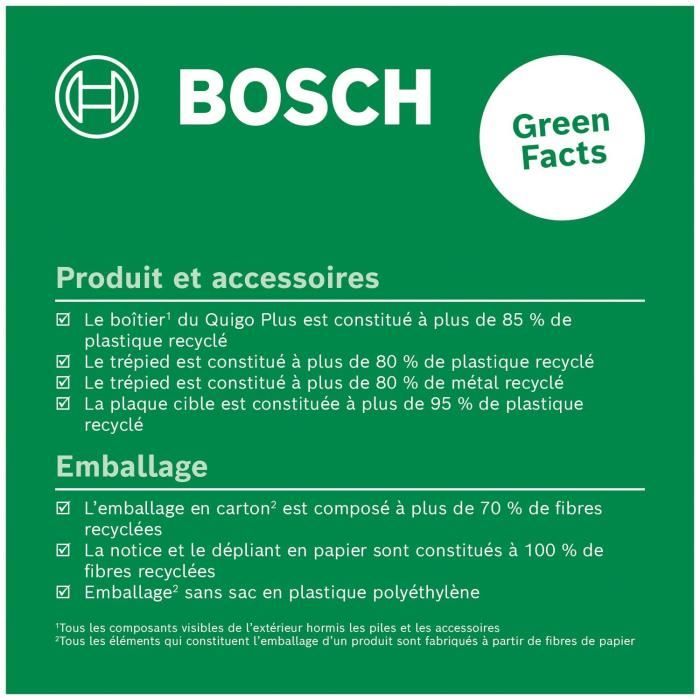 Laser a linee incrociate Bosch - Quigo + (Portata 7 m, consegnato con batterie, treppiede da 1,1 m e scatola)