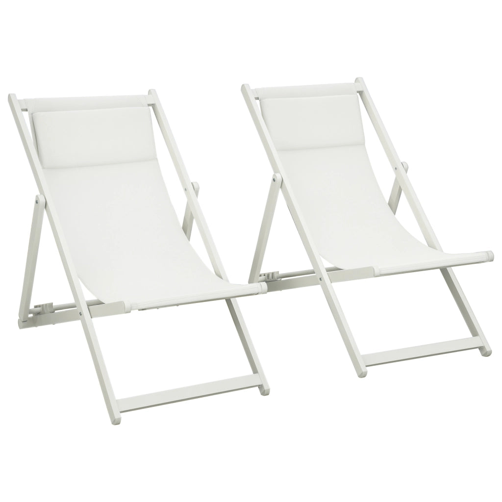 Set 2 Tumbonas Plegables ¨C Zephmum ¨C Aluminio, Respaldo Regulable, Blanco, 60x100x85 cm