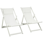 Set 2 Tumbonas Plegables ¨C Zephmum ¨C Aluminio, Respaldo Regulable, Blanco, 60x100x85 cm
