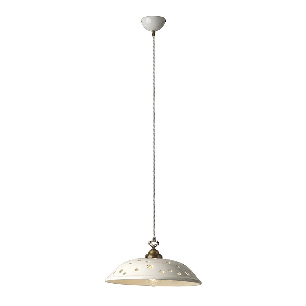 CONTEMPORANEA Sospensione Artigianale in Ceramica Bianca Lucida Piatto Traforato d.38