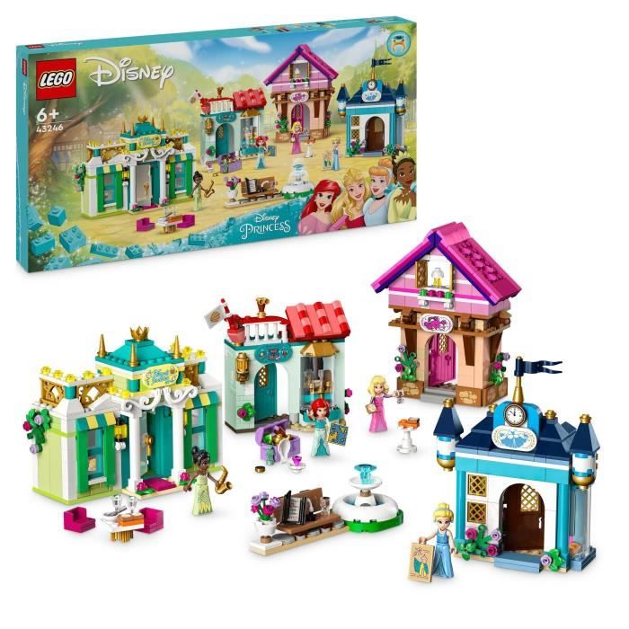 LEGO 43246 Disney Princess Disney Princess Avventure al mercato, Giocattolo con 4 Mini Bambole: Ariel, Cenerentola