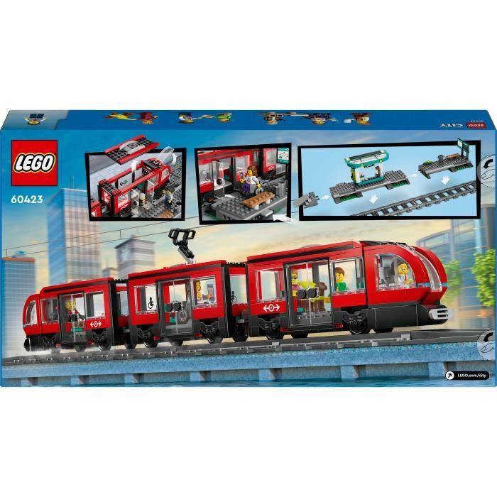 LEGO City 60423 Tram e stazione del centro città, veicolo per bambini dai 7 anni in su