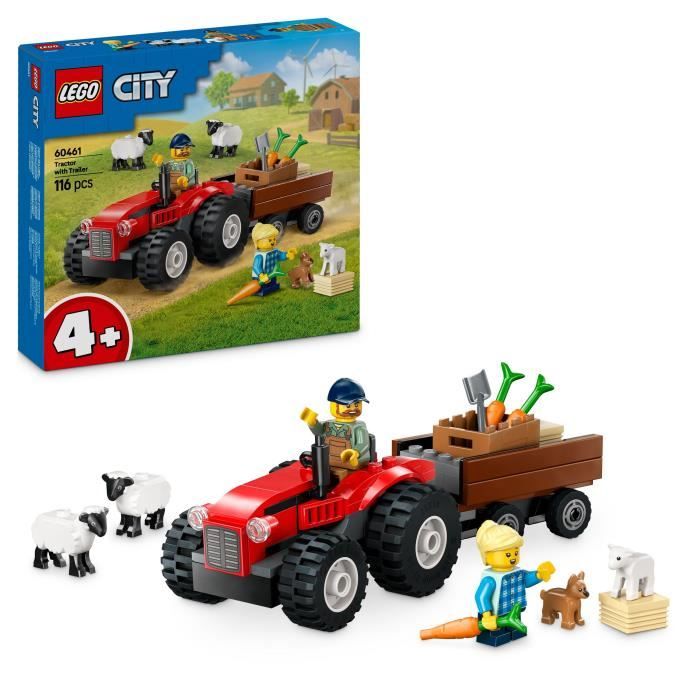 LEGO City 60461 Trattore agricolo rosso con rimorchio e pecora - Gioco per bambini dai 4 anni