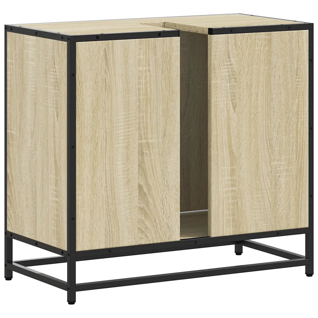 Mobiletto per Lavabo da Bagno Rovere Sonoma 65x33x60 cm Legno Massello 849285