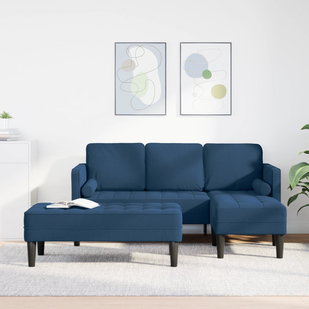 Set Divano da 2 pezzi con Cuscini Blu in Tessuto