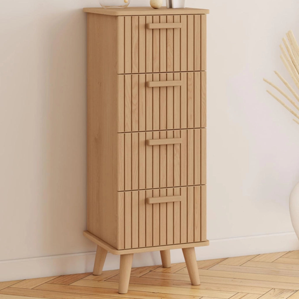 JULIETTE mobile a 4 cassetti, 30 cm, armadio a doghe color rovere con doghe in legno