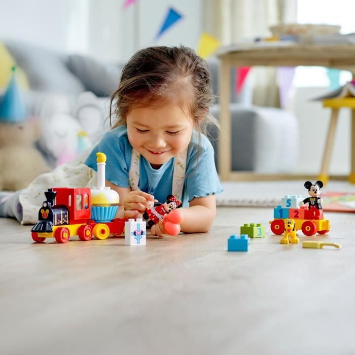 LEGO DUPLO 10941 Trenino per il compleanno di Topolino e Minnie, trenino con torta e palloncini