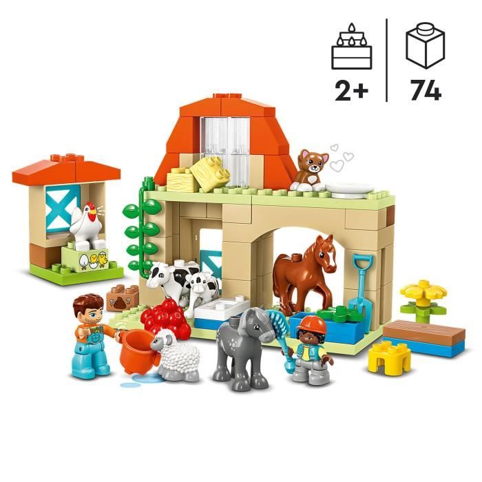 LEGO DUPLO La Mia Città La Cura degli Animali della Fattoria, Giocattolo Educativo per Neonati, Casa, Minifigure di Cavalli, 10416