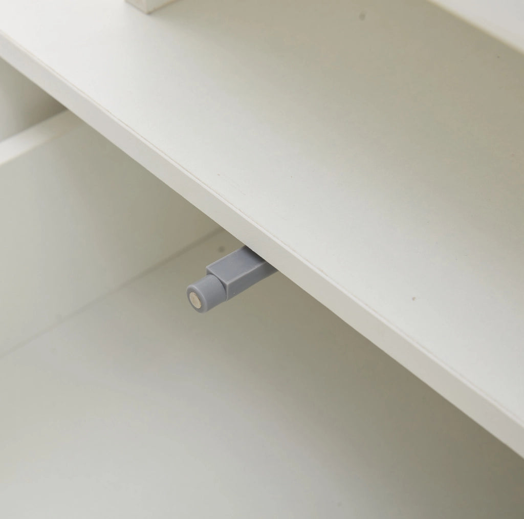 Tavolino da salotto bianco lucido 100 x 50 x 35 cm con LED; 2 cassetti e ripiani