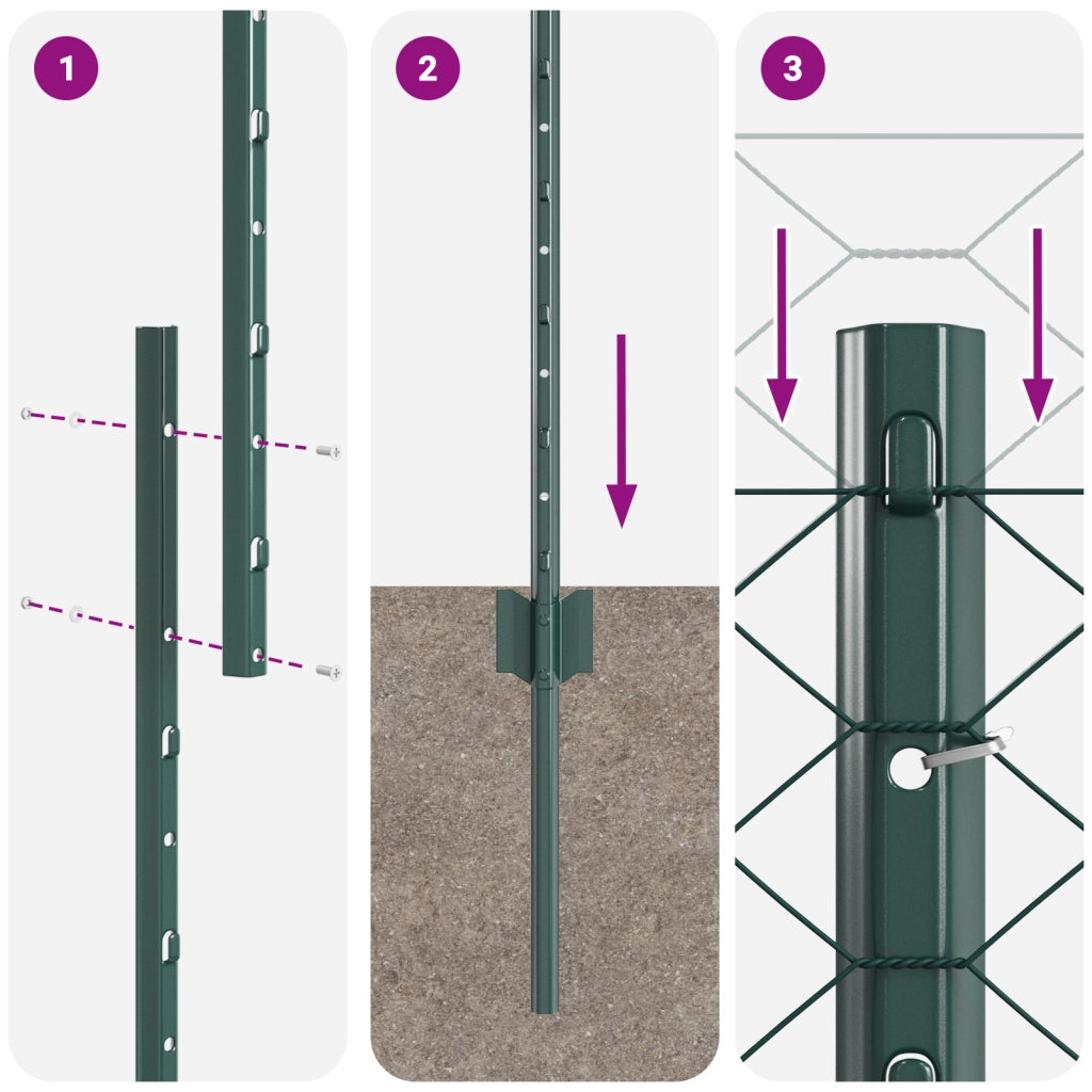 Pali di Recinzione  11 pezzi U-Channel Verde 100 cm Acciaio