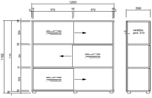 Libreria ad ante scorrevoli in melaminico verniciato per ufficio cm. 120x35x116,2h