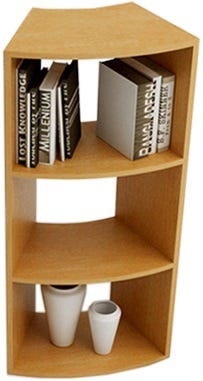 Libreria angolare a 45 con due ripiani a giorno cm. 27,4/49,8x60x91h