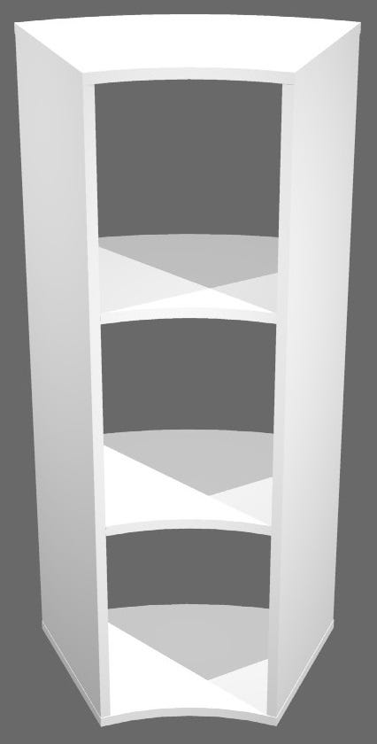 Libreria angolare a 45 con due ripiani a giorno cm. 27,4/49,8x60x91h