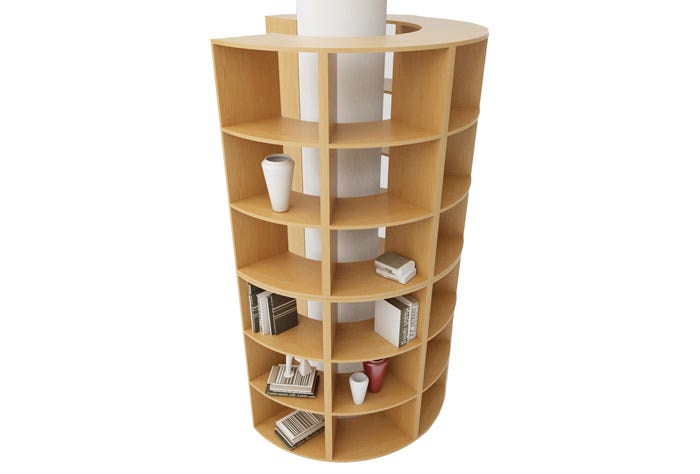 Libreria angolare a 45 con due ripiani a giorno cm. 27,4/49,8x60x91h