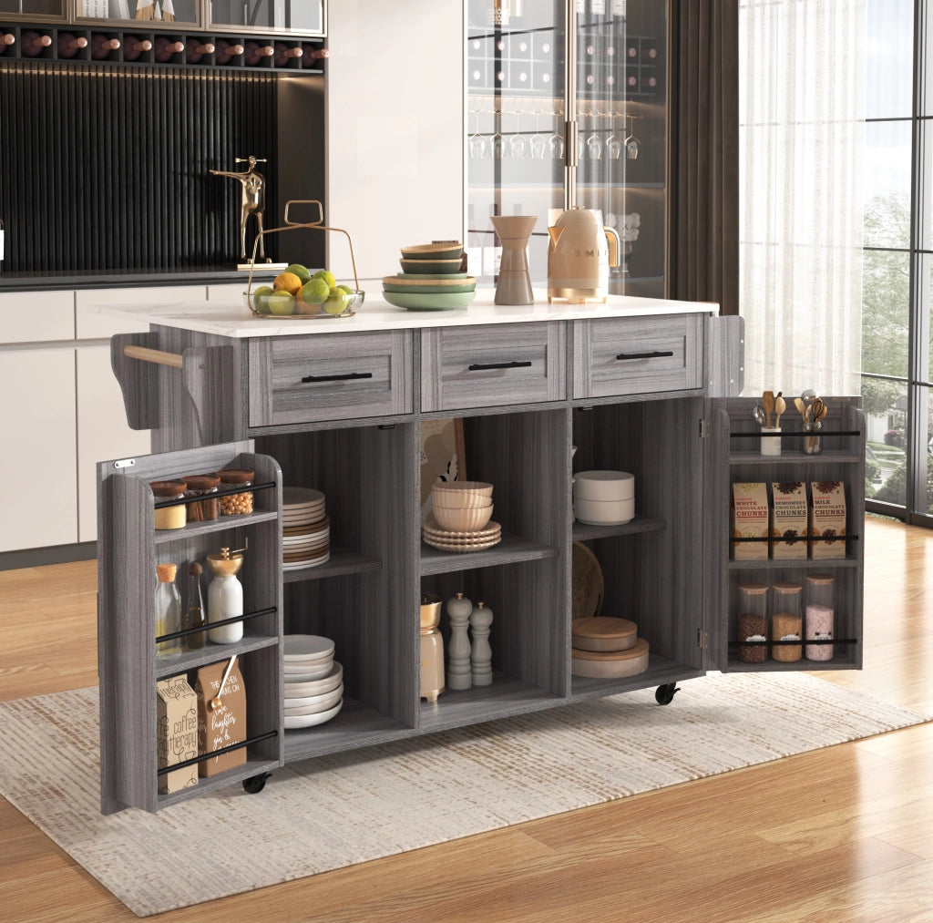 Carrello da cucina 139x46(71)x91.5 cm con piano pieghevole e ampio spazio contenitivo in MDF grigio