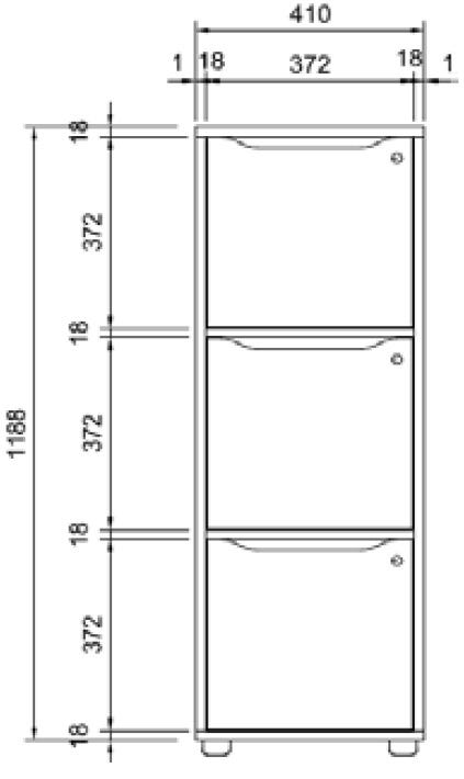 Libreria casellario in melaminico con 3 caselle ad ante cm. 41x40x121,6h