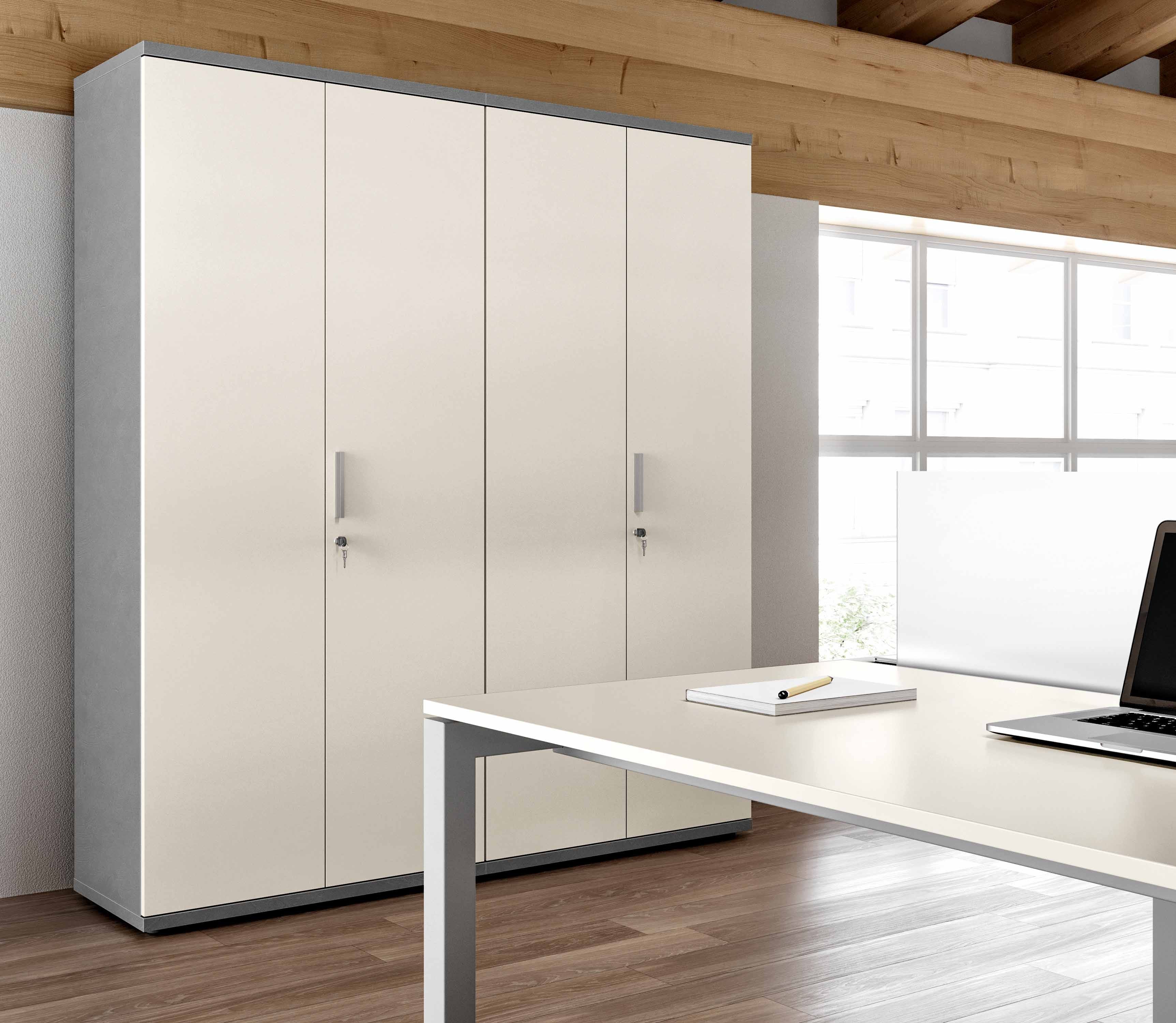 Libreria da ufficio con piani regolabili ed ante in legno cm. 90,2x33,8/43,4x196,80h