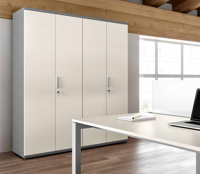 Libreria da ufficio con piani regolabili ed ante in legno cm. 90,2x33,8/43,4x196,80h